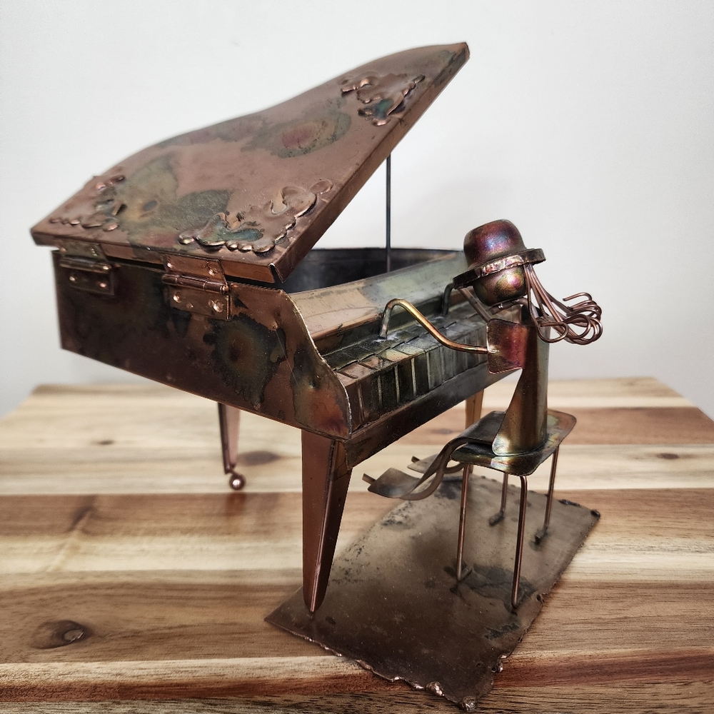 VTG 1970's Unique Copper Tin Music Box Grand Piano Player Plays Music Box Dancer